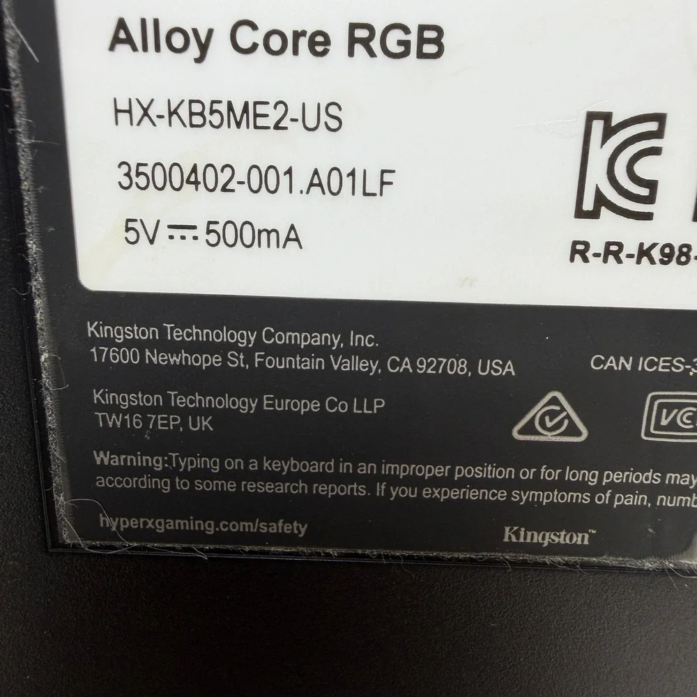 HyperX Alloy Core RGB Wired Gaming Keyboard Black HX-KB5ME2-US Braided Cable